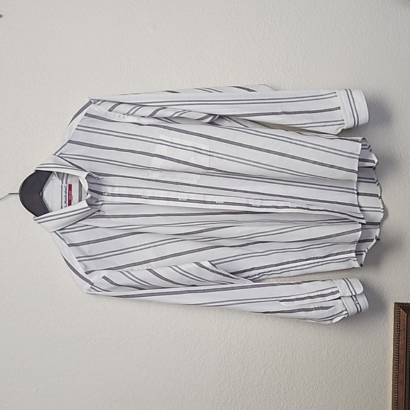 Manhattan Men Dress White Striped Tallman Long Sleeve Made in USA - Picture 1 of 8